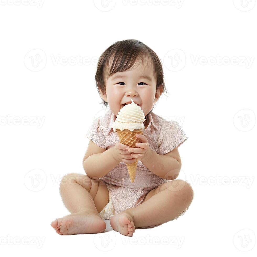 Joyful toddler enjoying ice cream cone photo