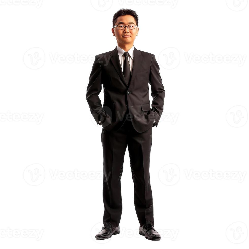 Confident businessman standing with hands in pockets photo