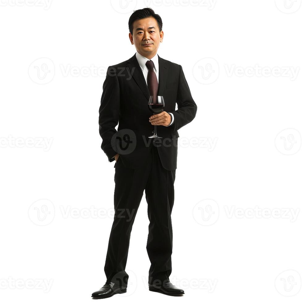 Confident businessman holding wine glass photo