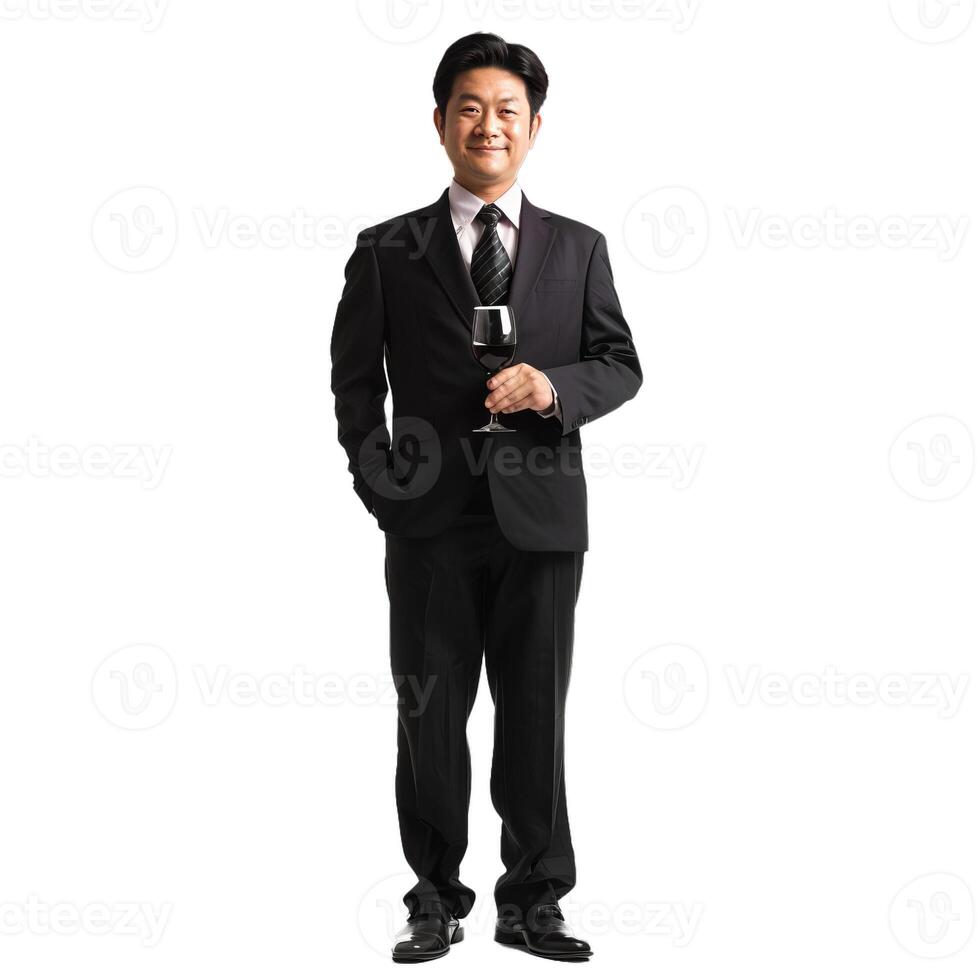 Confident businessman holding glasses on transparent background photo