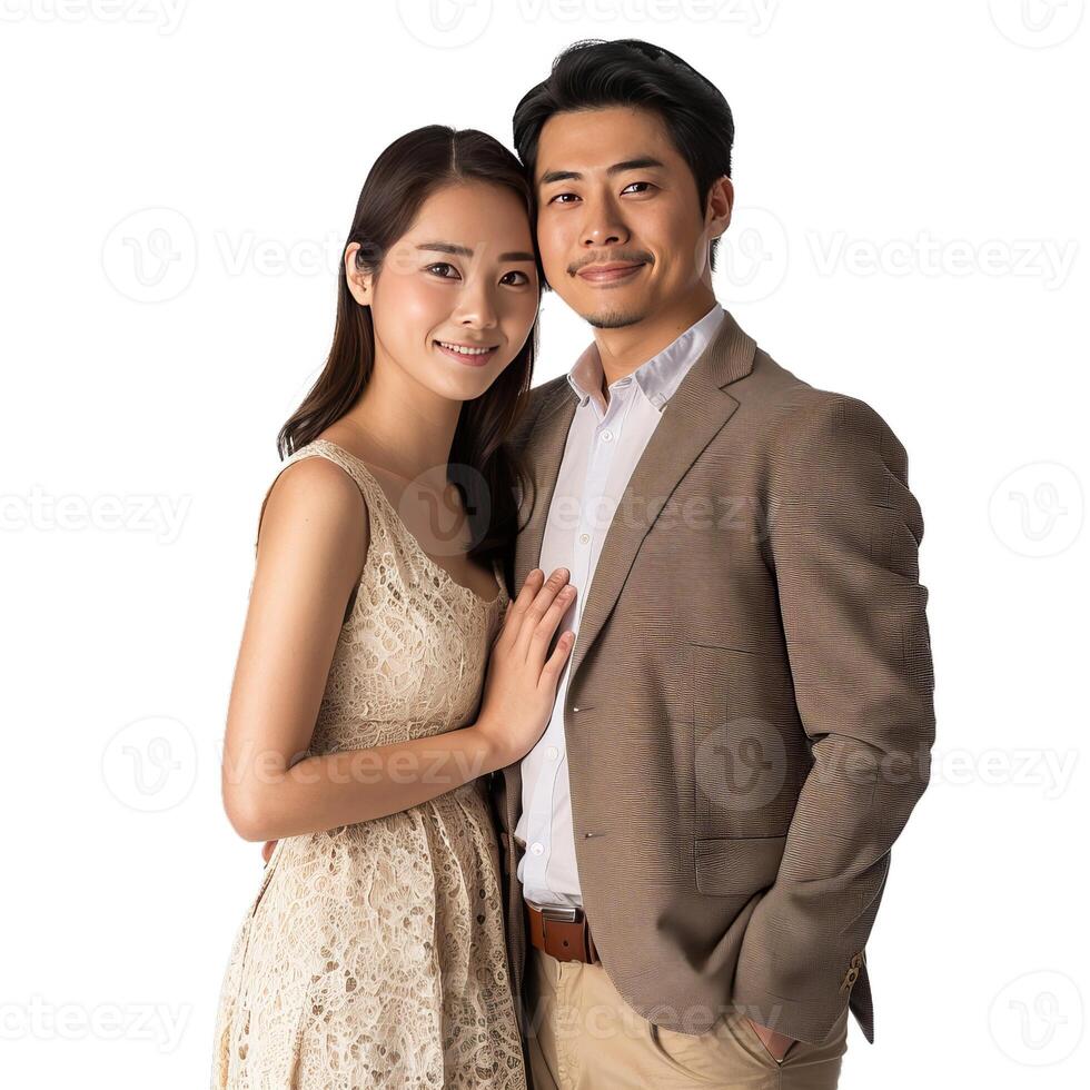 Elegant couple posing together on transparent background photo