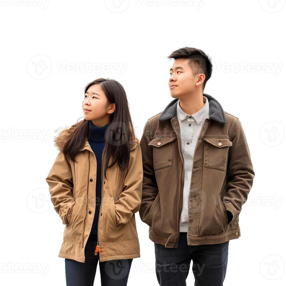 Young couple looking away on transparent background photo
