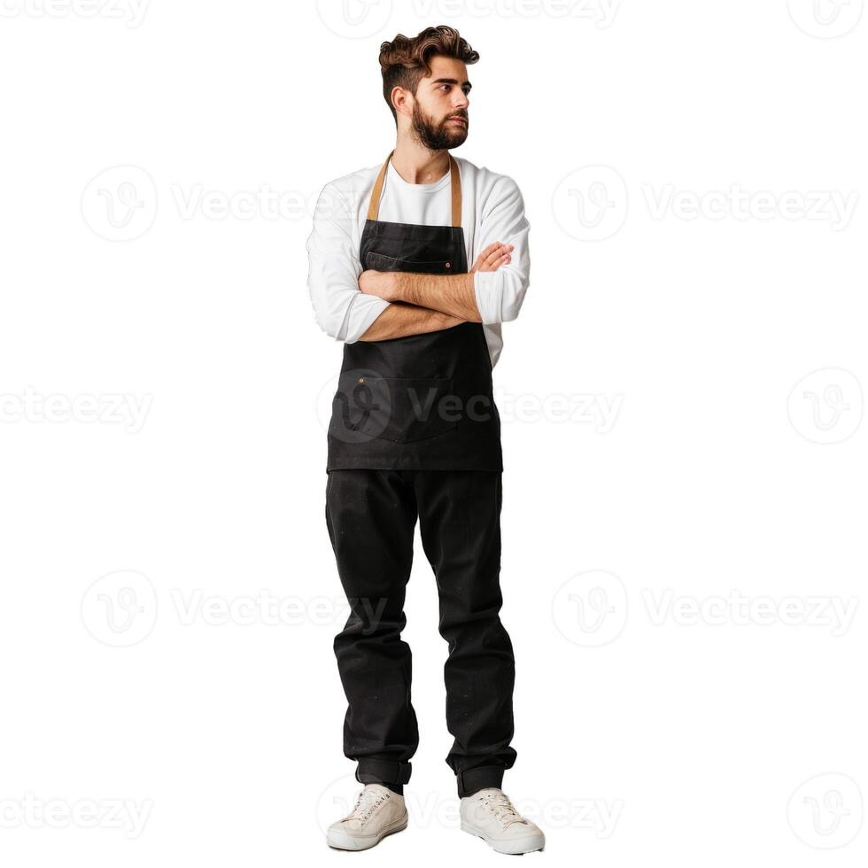 Confident male chef in black apron on transparent background photo