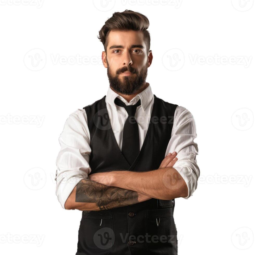 Confident bearded man with arms crossed on transparent background photo