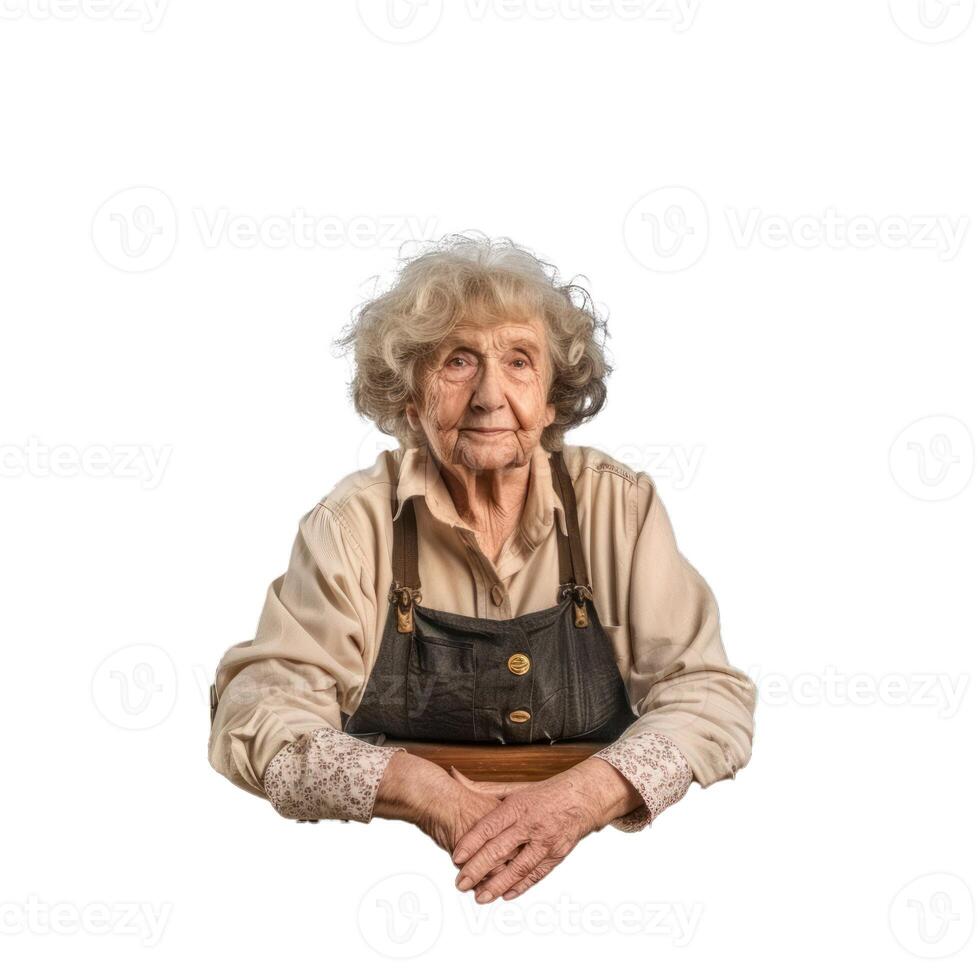 Elderly woman with expressive eyes on transparent background photo