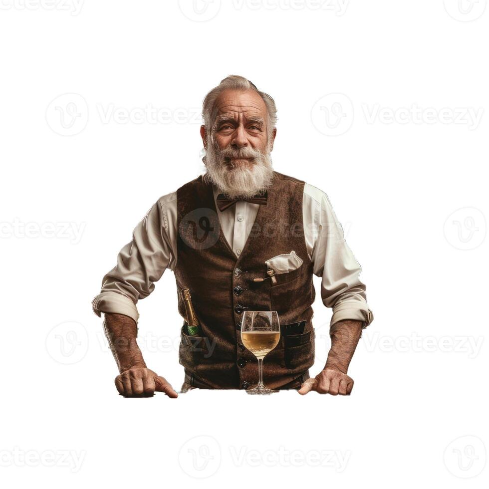 Elegant senior man with glass of wine photo