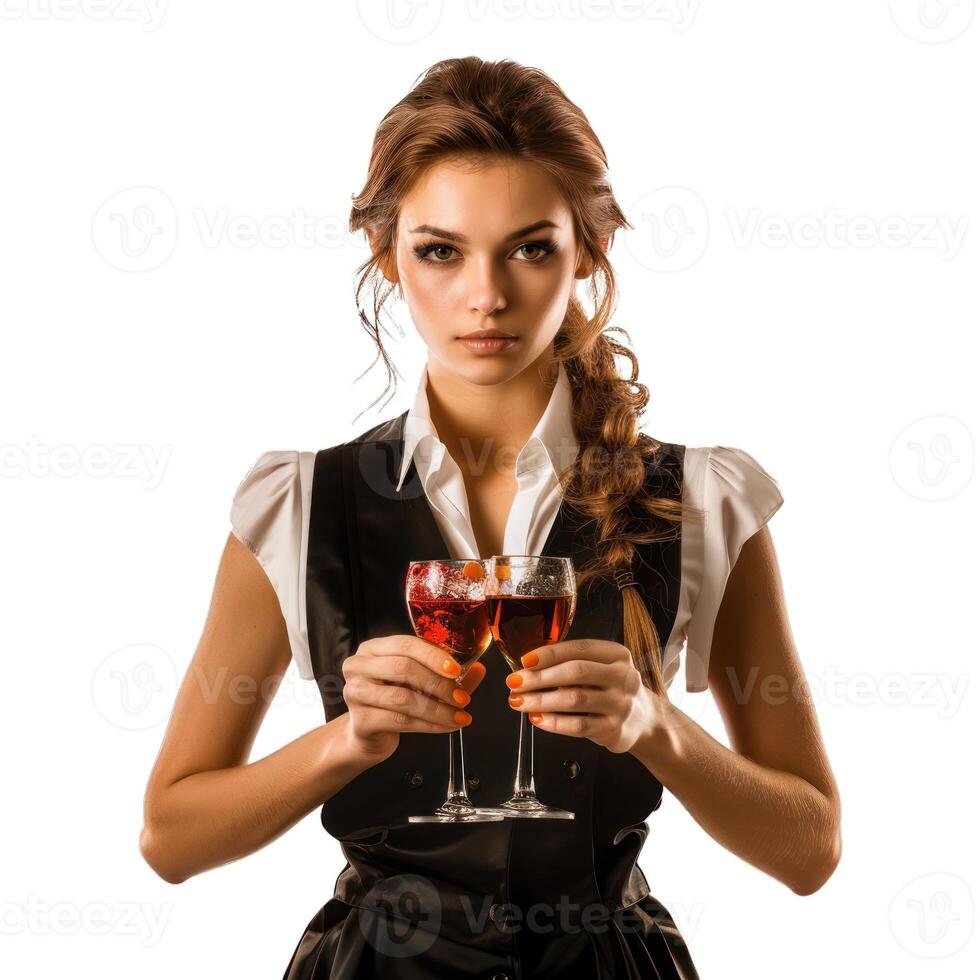 Elegant woman with toasting glasses on transparent background photo