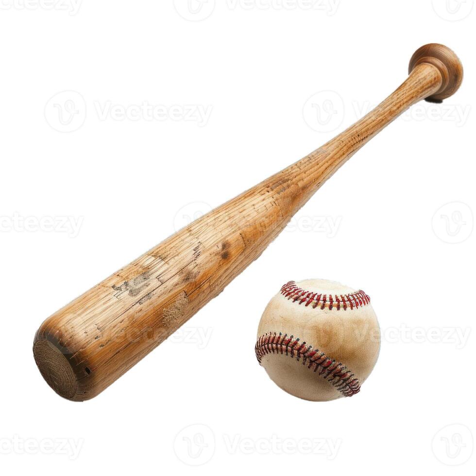 Weathered baseball bat and ball on transparent background photo