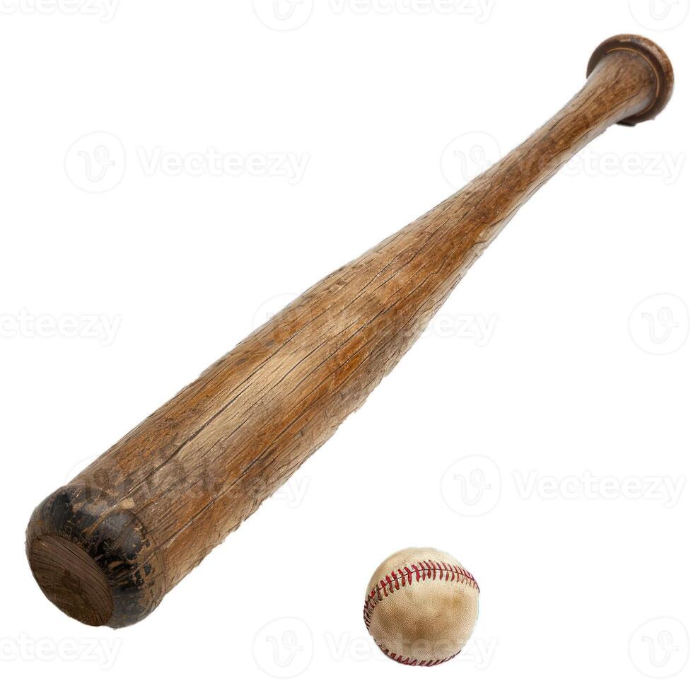 Wood baseball bat and ball on transparent background photo