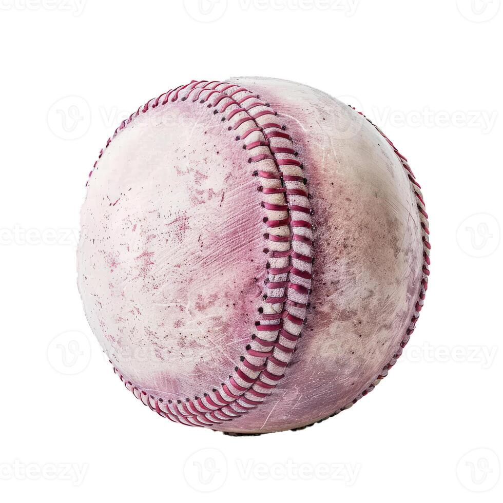 Close up of old and worn leather baseball showing age and wear photo