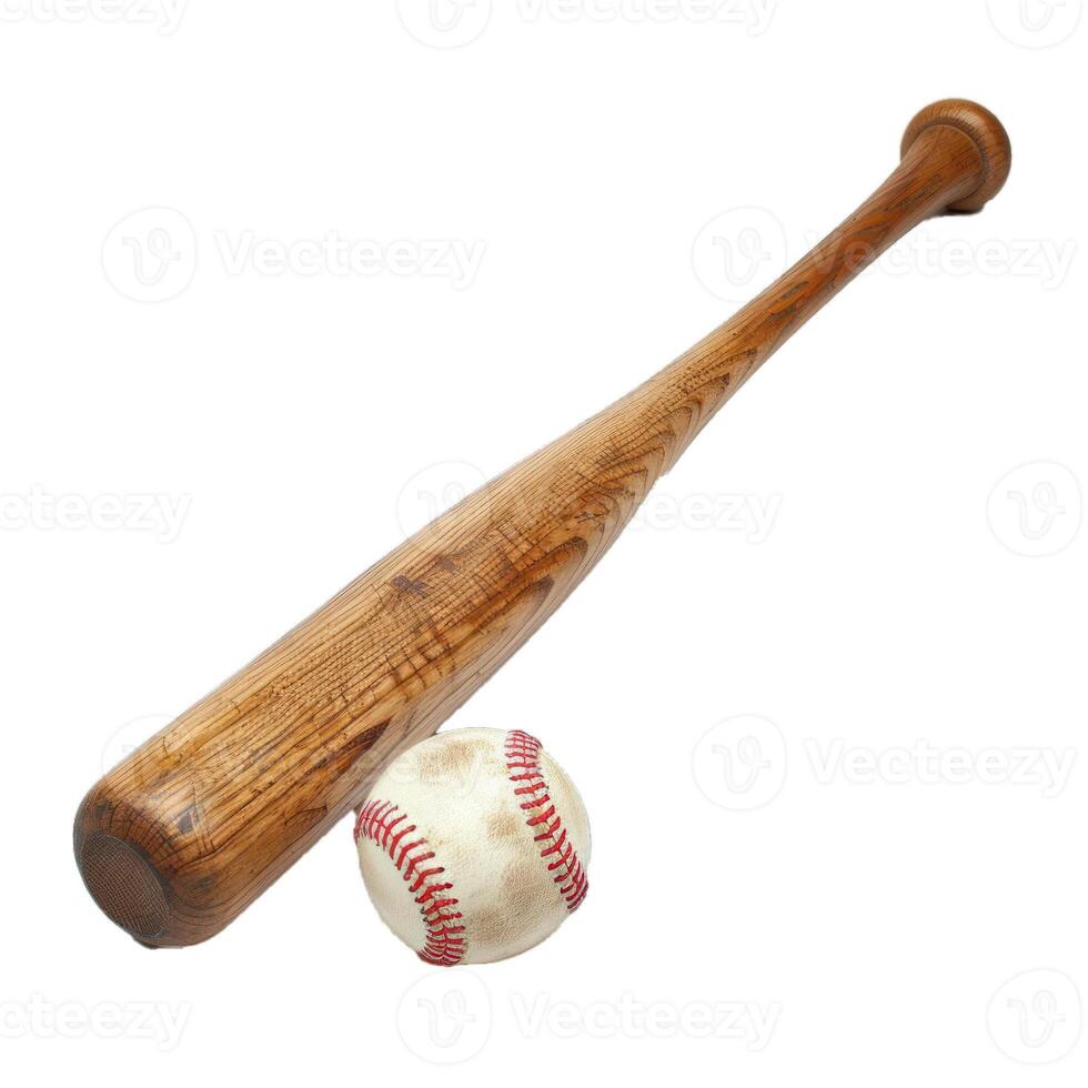 Wooden baseball bat and ball on transparent background photo