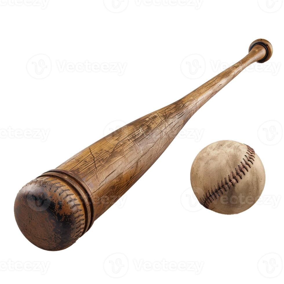 Vintage baseball bat and ball on transparent background photo