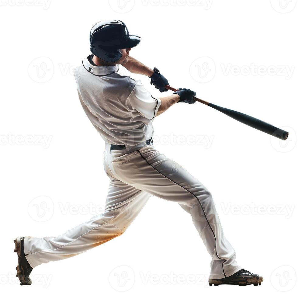 Baseball player swinging bat on transparent background photo