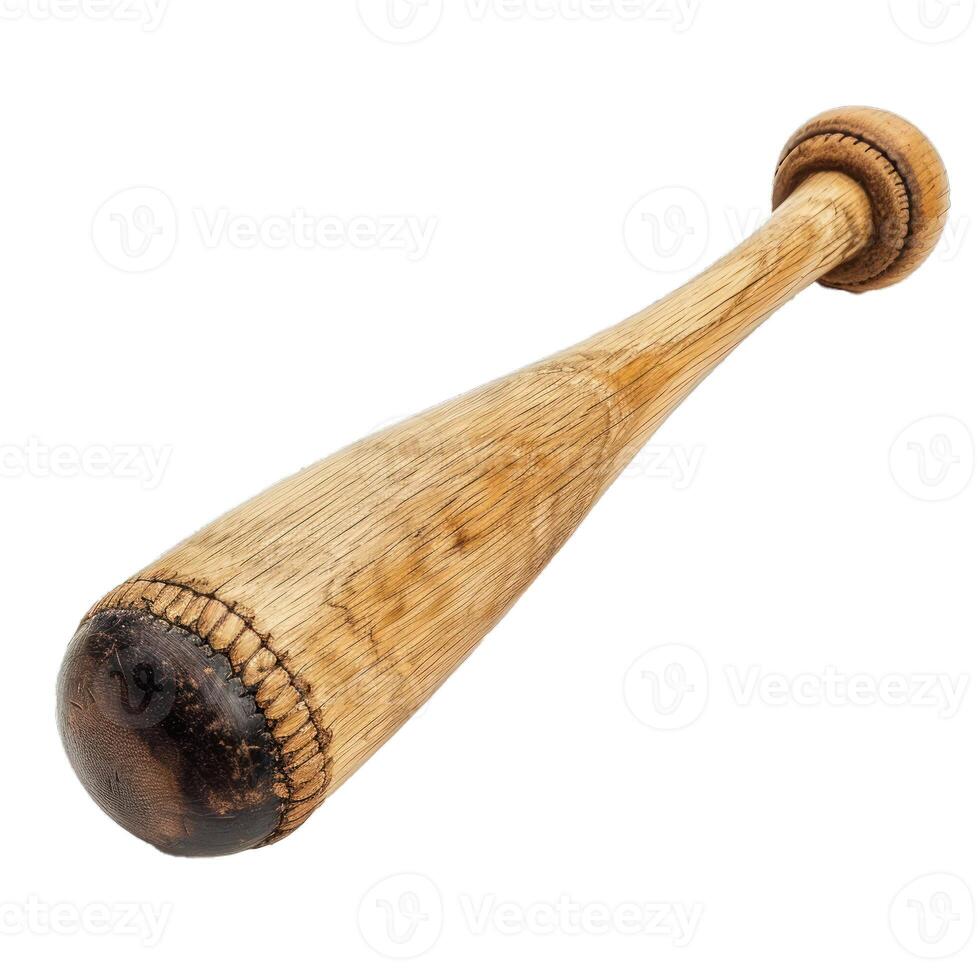 Old wooden police baton lying isolated on white background photo