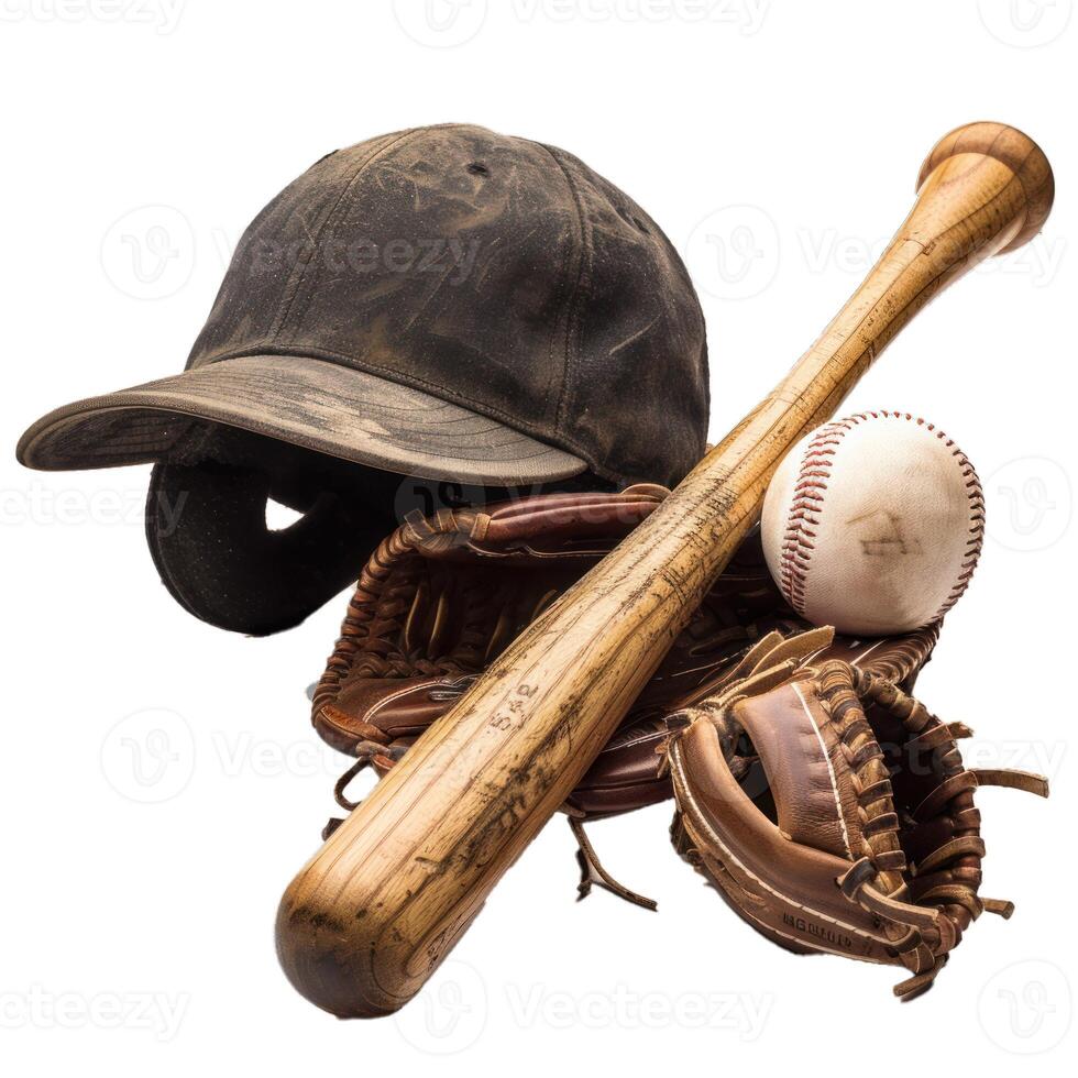 Vintage baseball equipment on transparent background photo