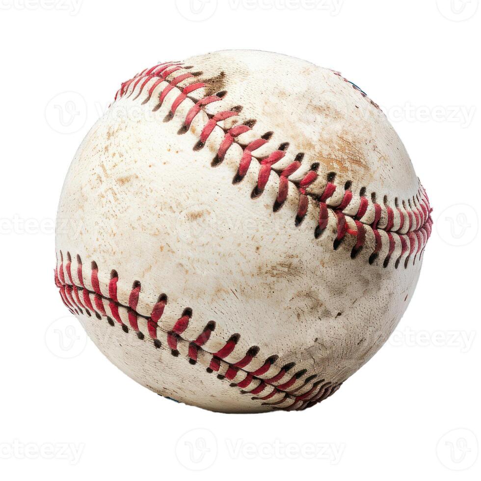 Worn baseball showing game use with red stitching photo