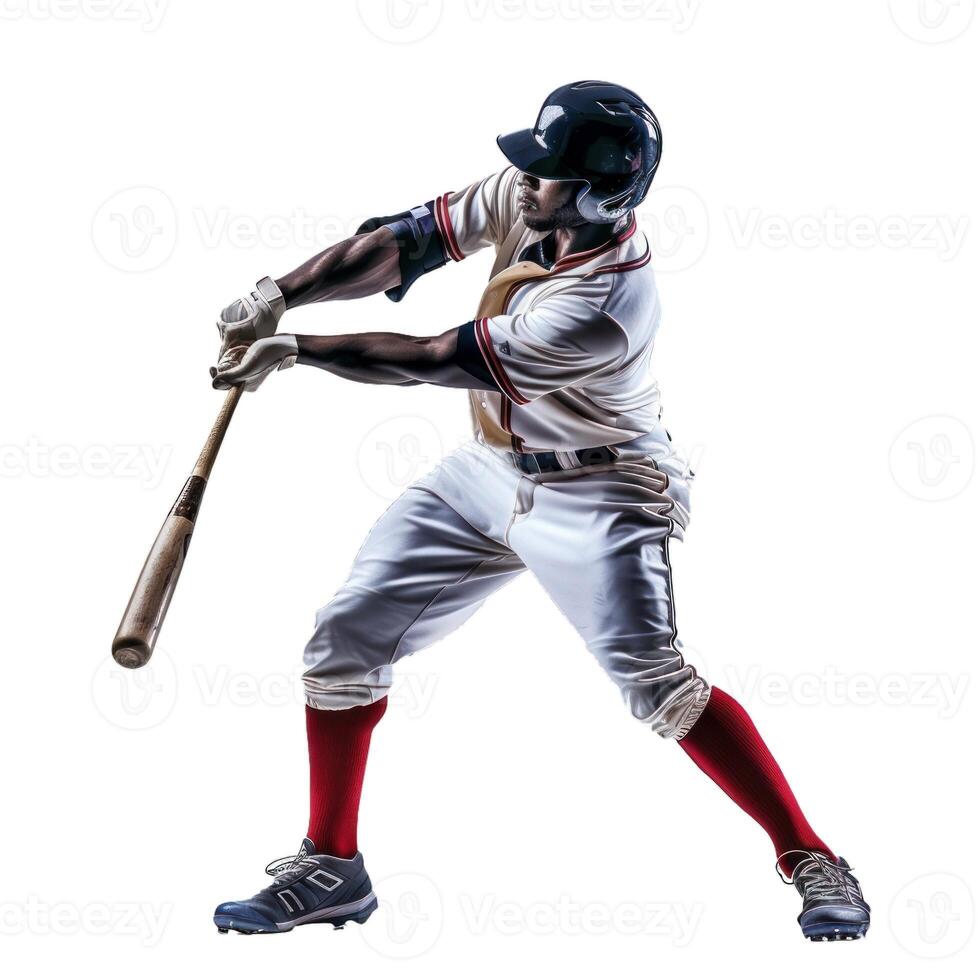 Baseball player swinging bat on transparent background photo