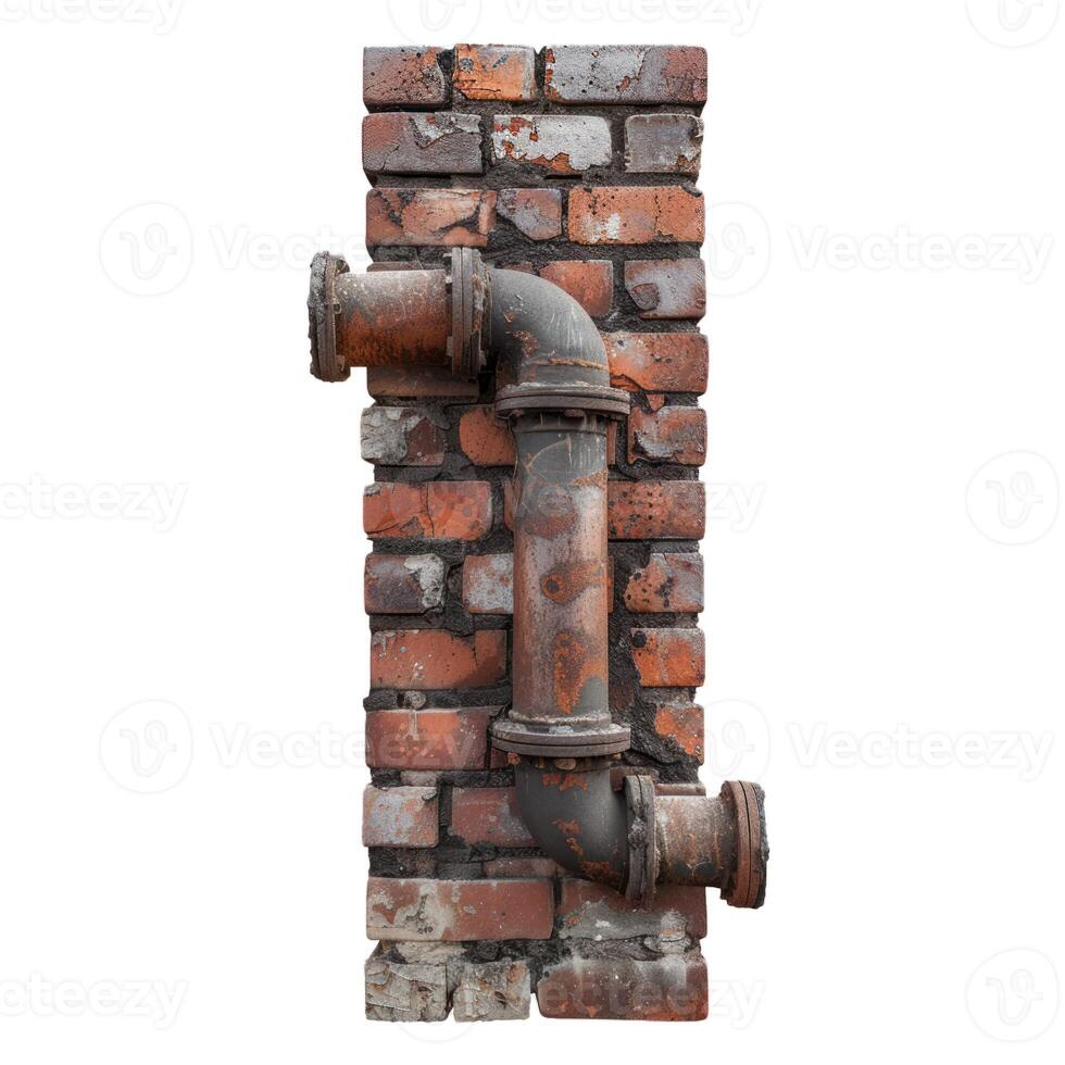 Vintage rusty pipe on brick wall photo