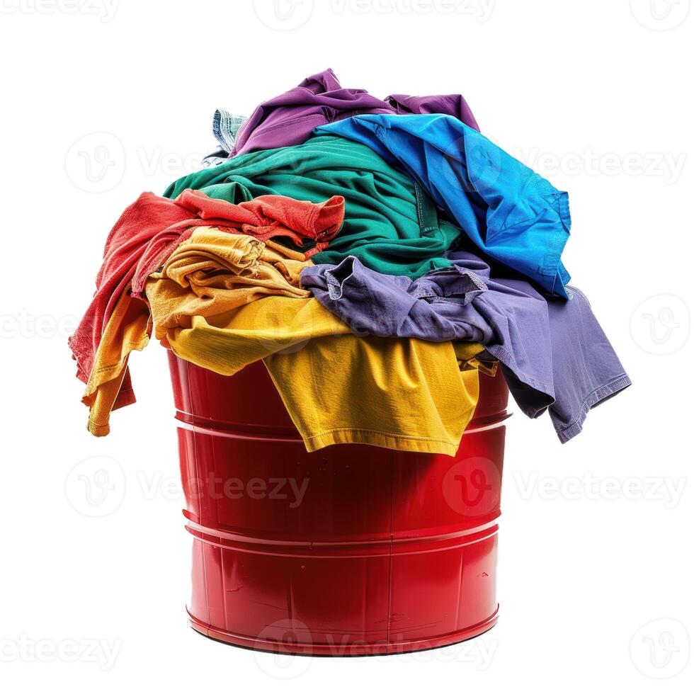 Overflowing laundry basket on transparent background photo