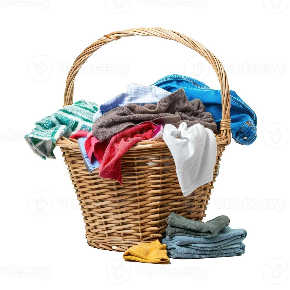 Overflowing laundry basket on transparent background photo