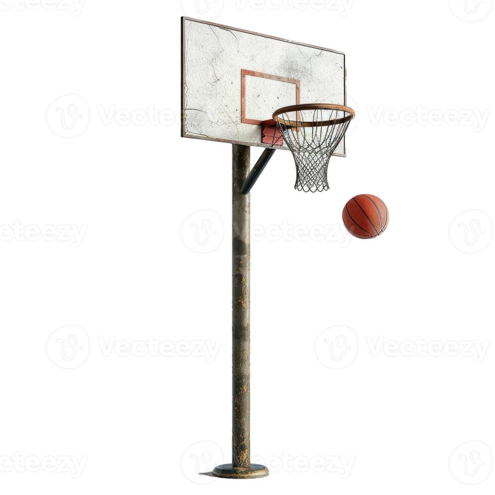 Vintage basketball hoop with ball in mid air photo