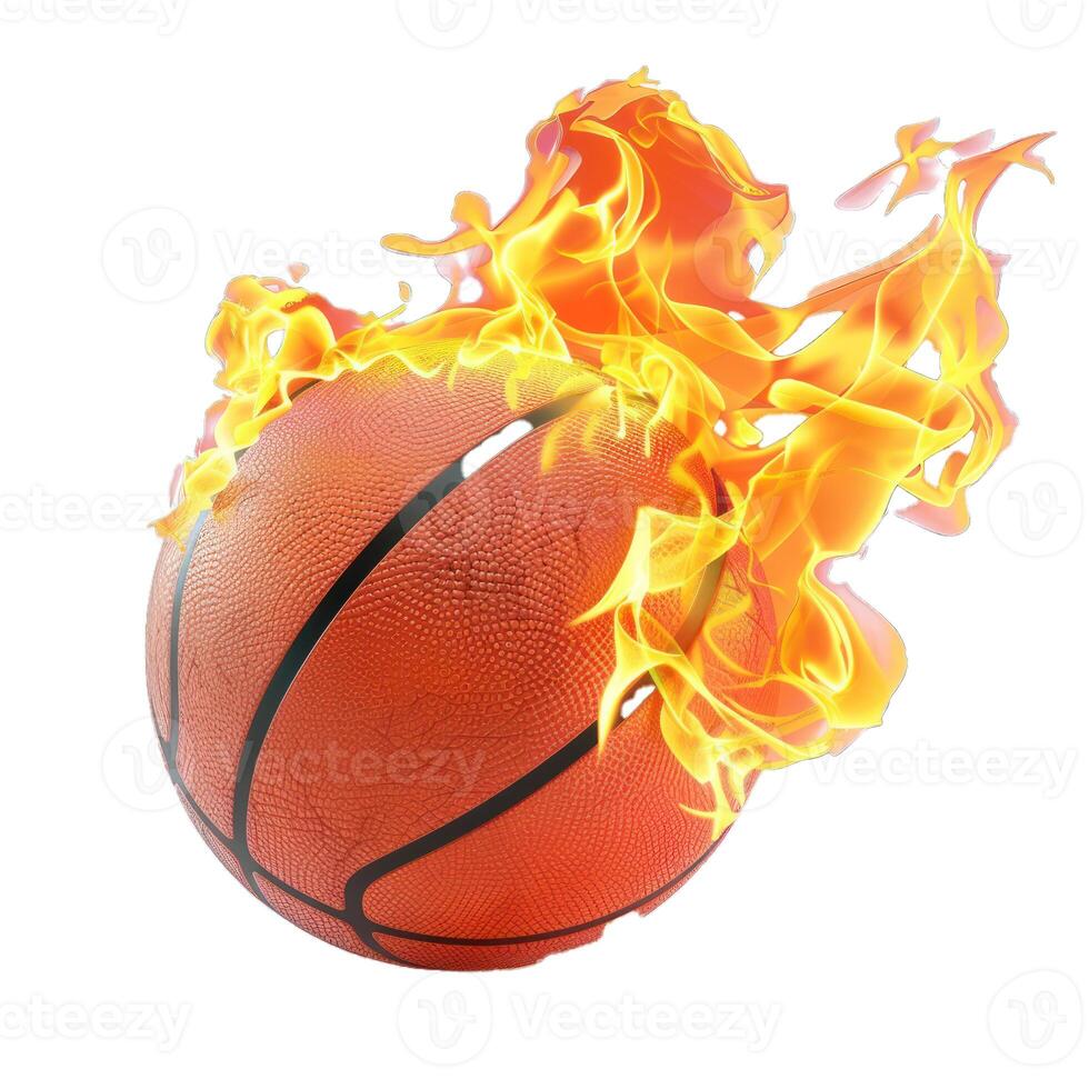 Basketball burning with fierce flames on white background photo