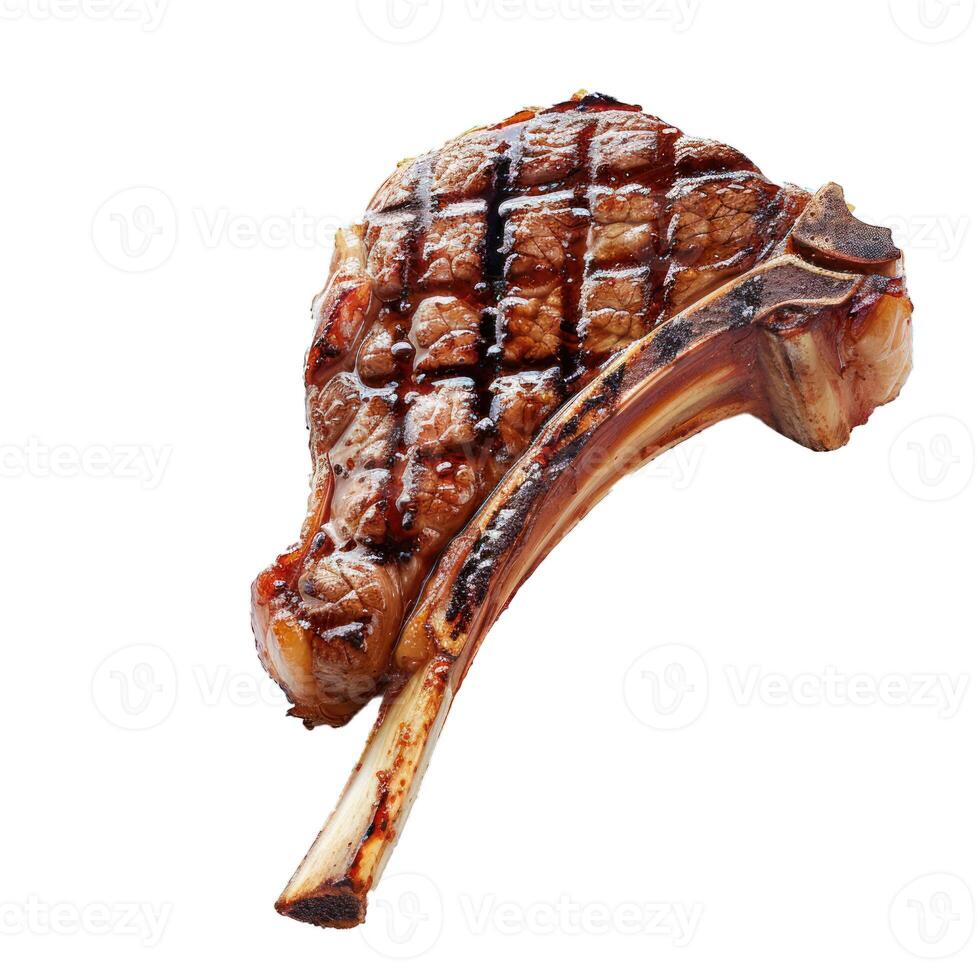 Grilled tomahawk steak isolated on white background photo