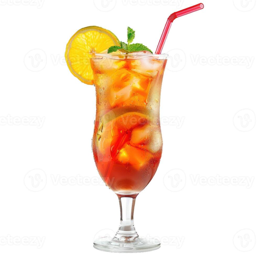 Refreshing iced tea cocktail with lemon slice photo