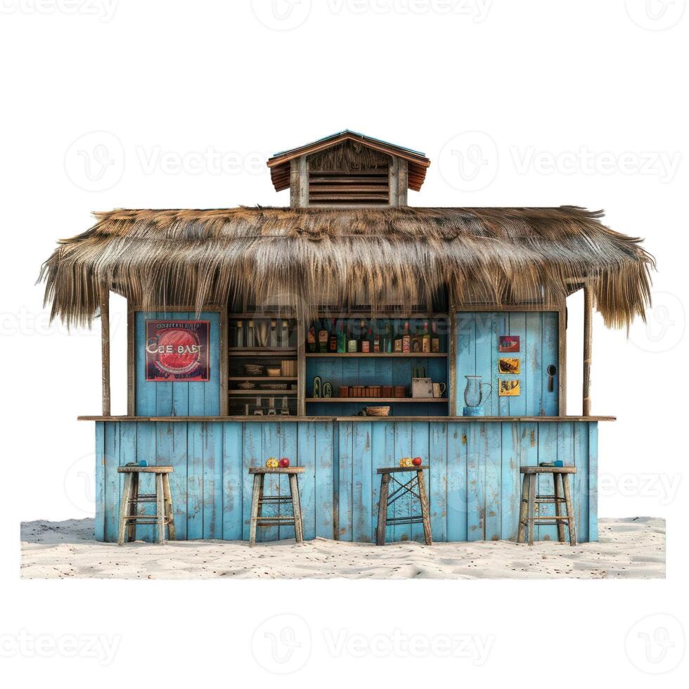 Rustic tropical beach bar facade with thatched roof photo