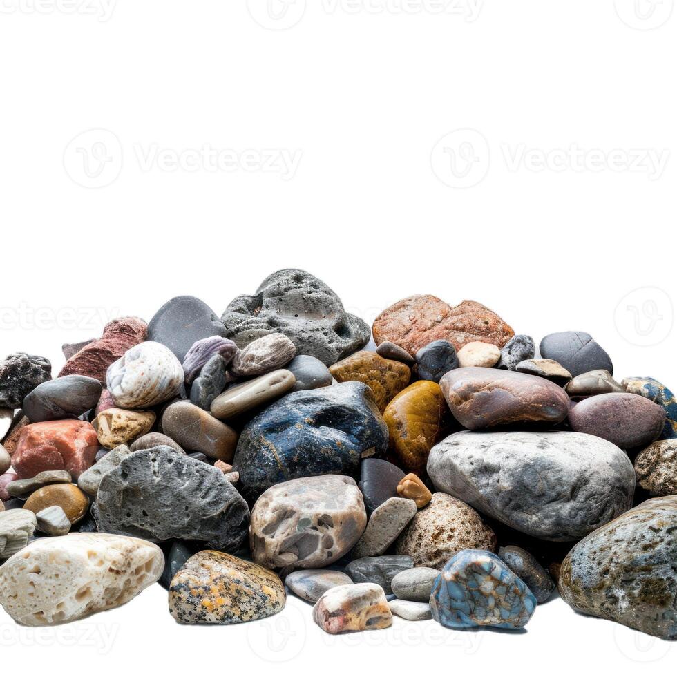 Assorted pebbles on transparent background photo