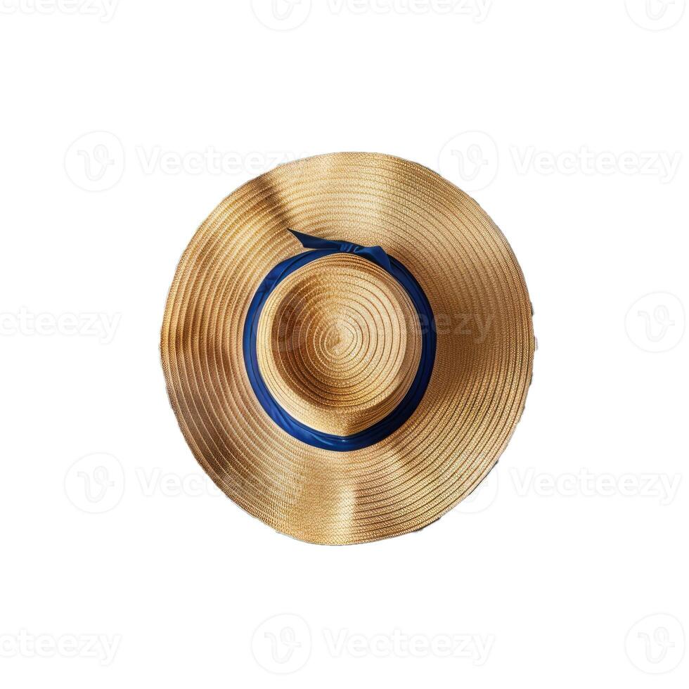 Classic straw hat lying upside down isolated on white background photo