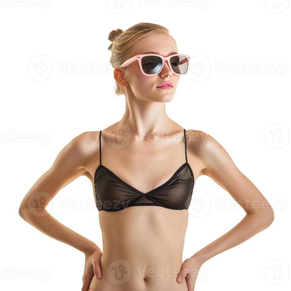 Fashionable woman in sunglasses posing transparent background photo