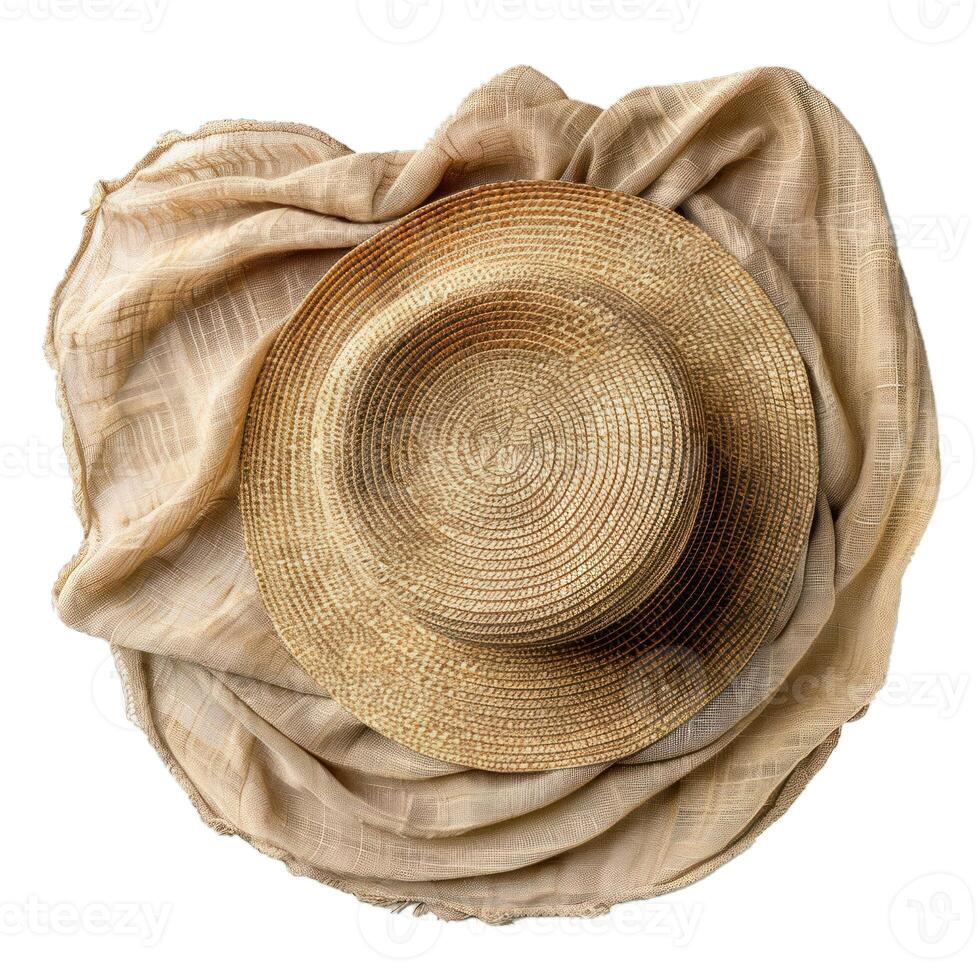 Elegant summer hat with scarf on transparent background photo