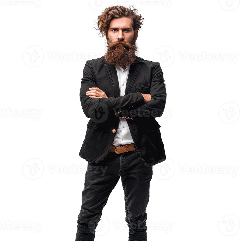 Confident businessman with beard on transparent background photo