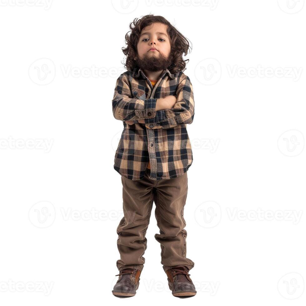 Curious little boy standing with arms crossed photo