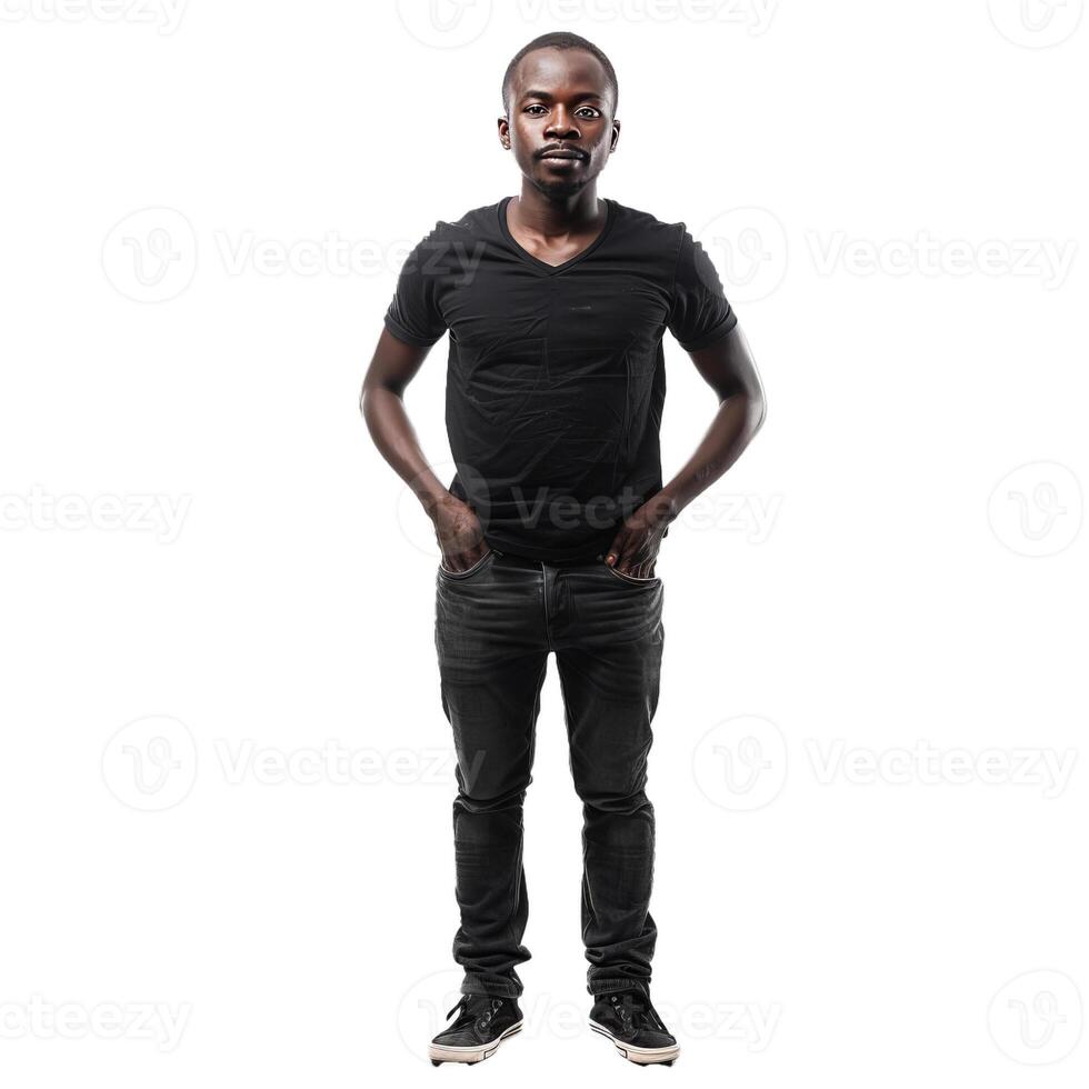 Confident young man posing with hands in pockets photo
