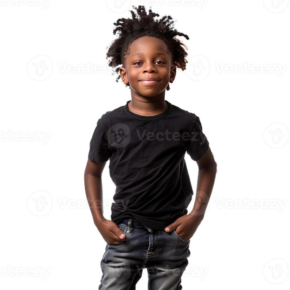 Confident young boy posing on transparent background photo