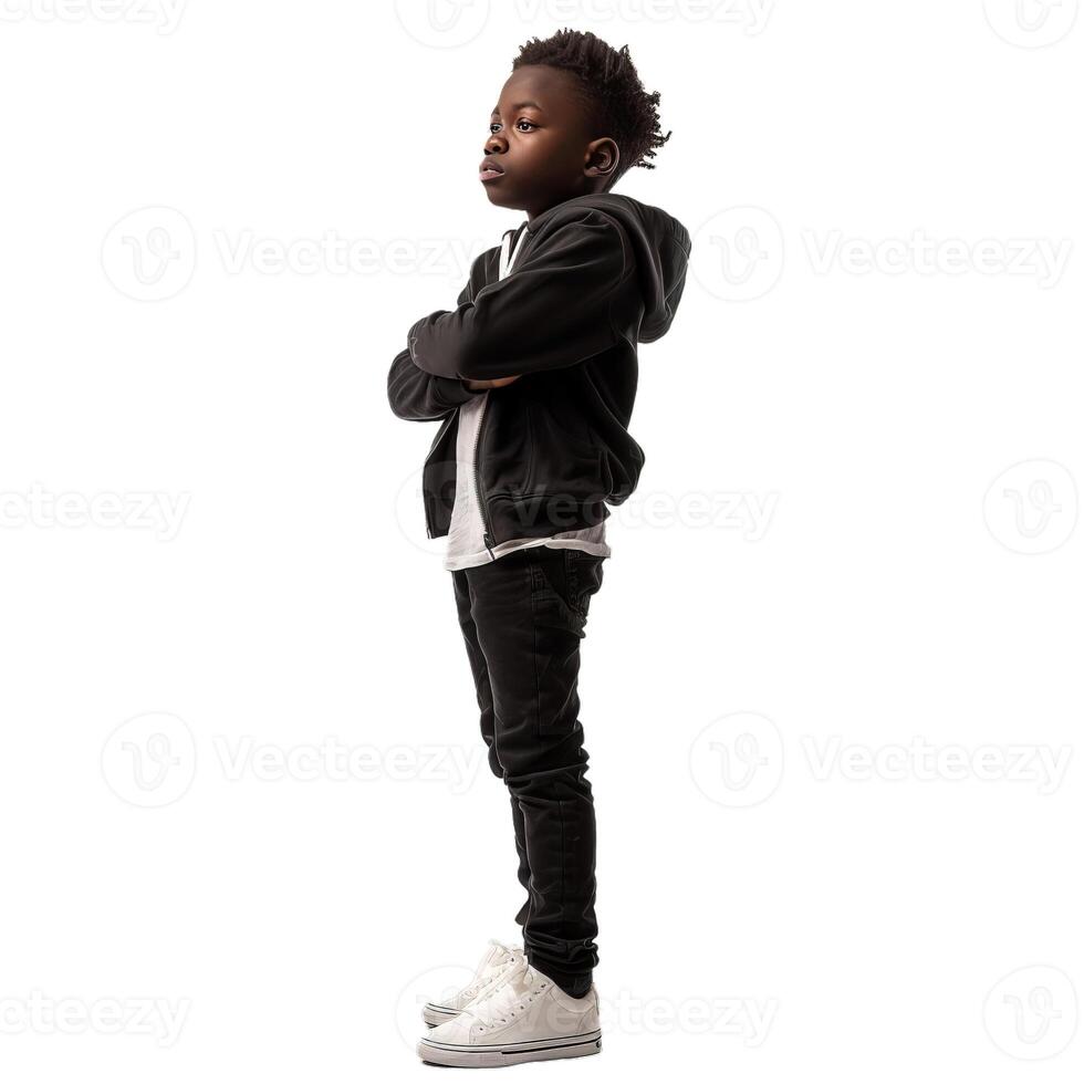 Confident child posing on transparent background photo
