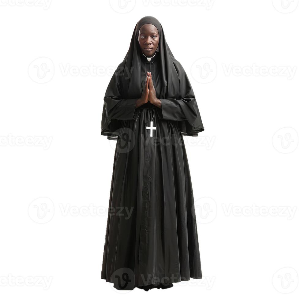 Devout nun in prayer attire on transparent background photo