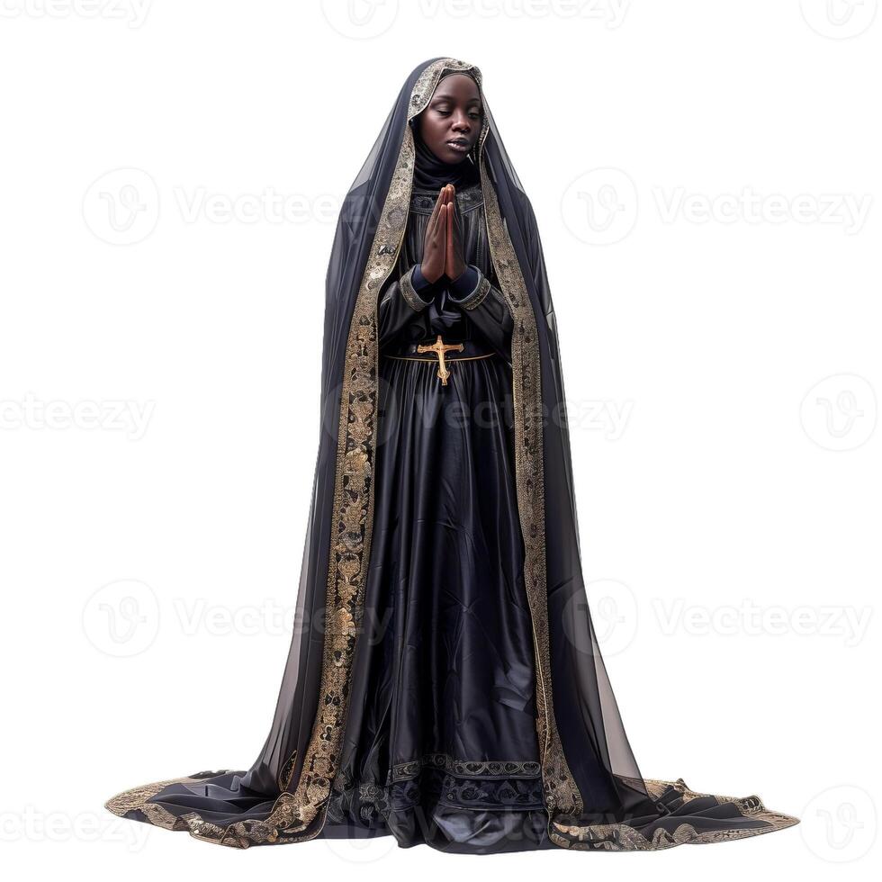 Serene nun in prayer with rosary photo
