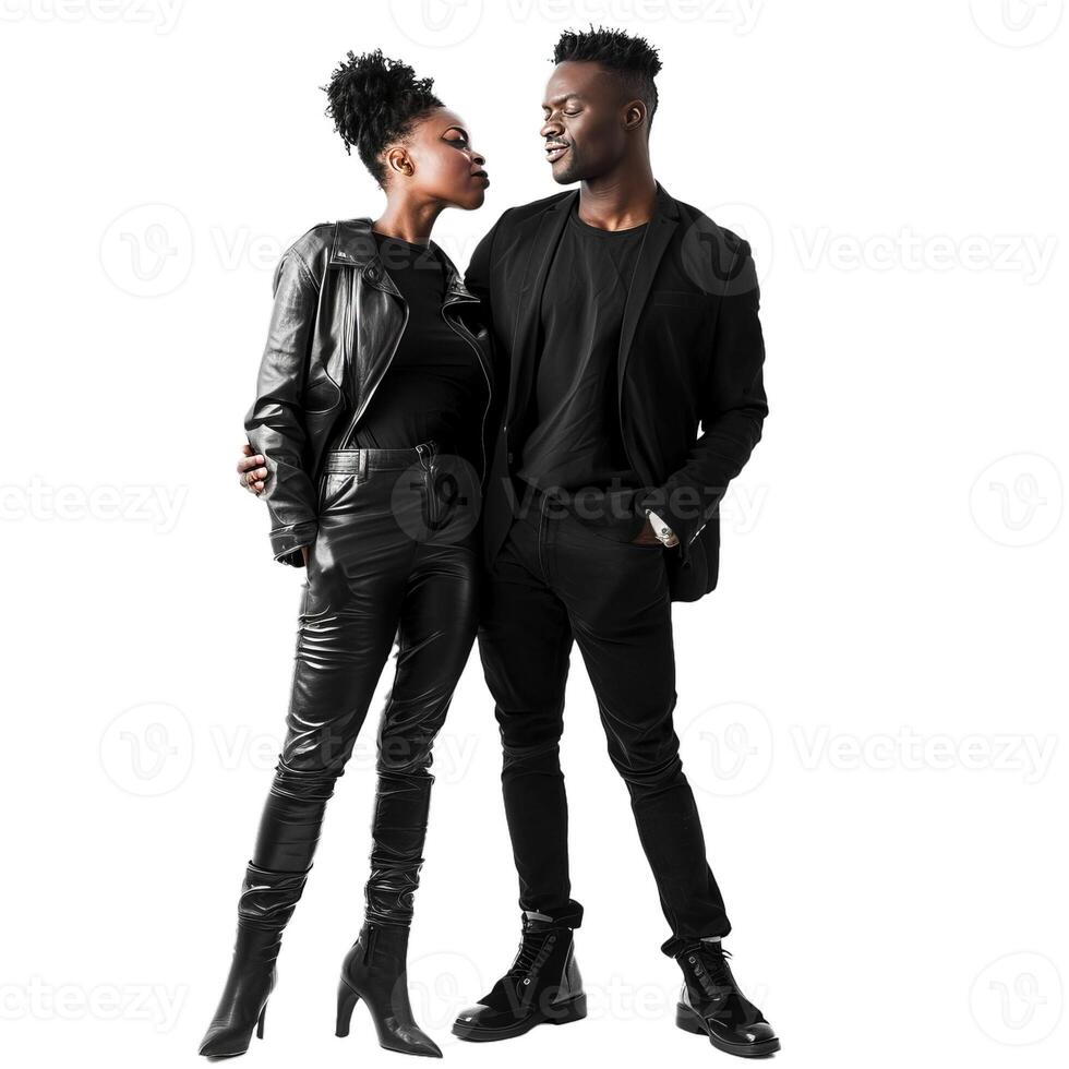 Stylish couple in black leather attire photo