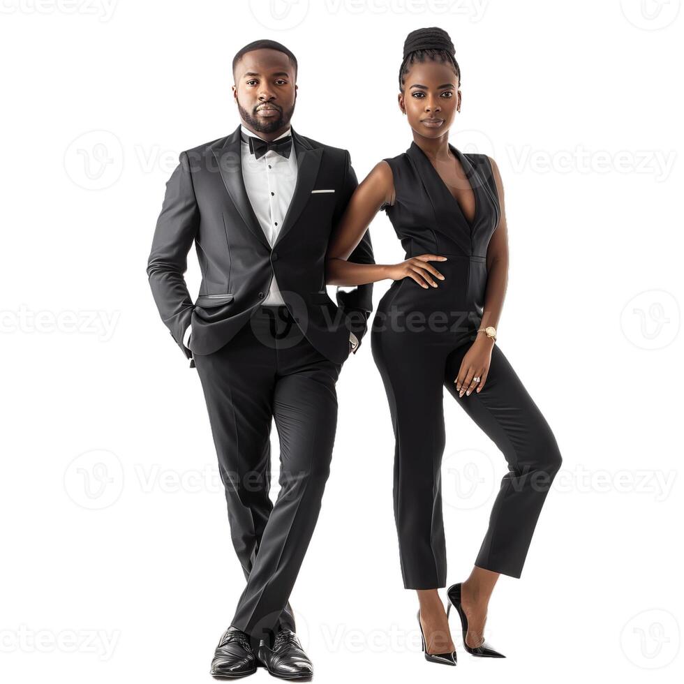Elegant couple posing in formal wear for a special occasion photo