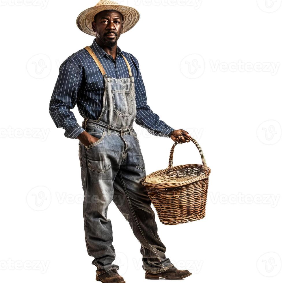 Farmer holding harvest basket on transparent background photo