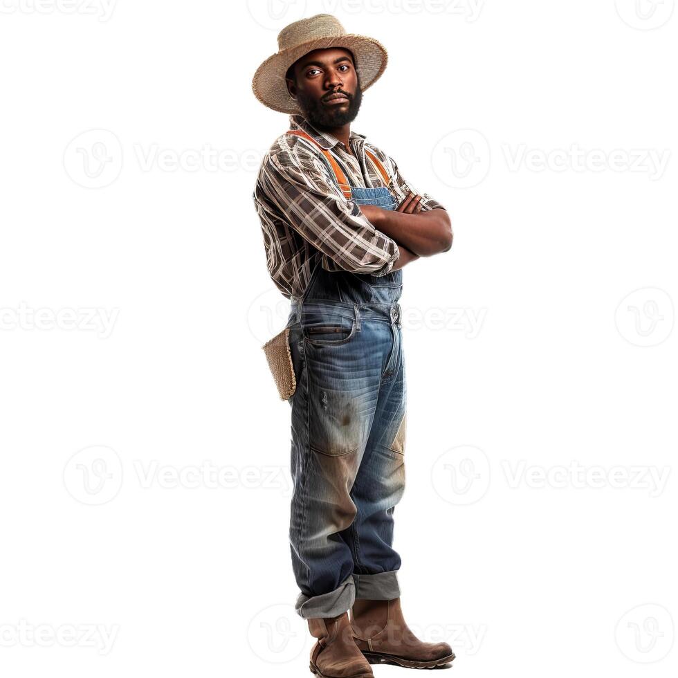Confident african american farmer standing with arms crossed photo