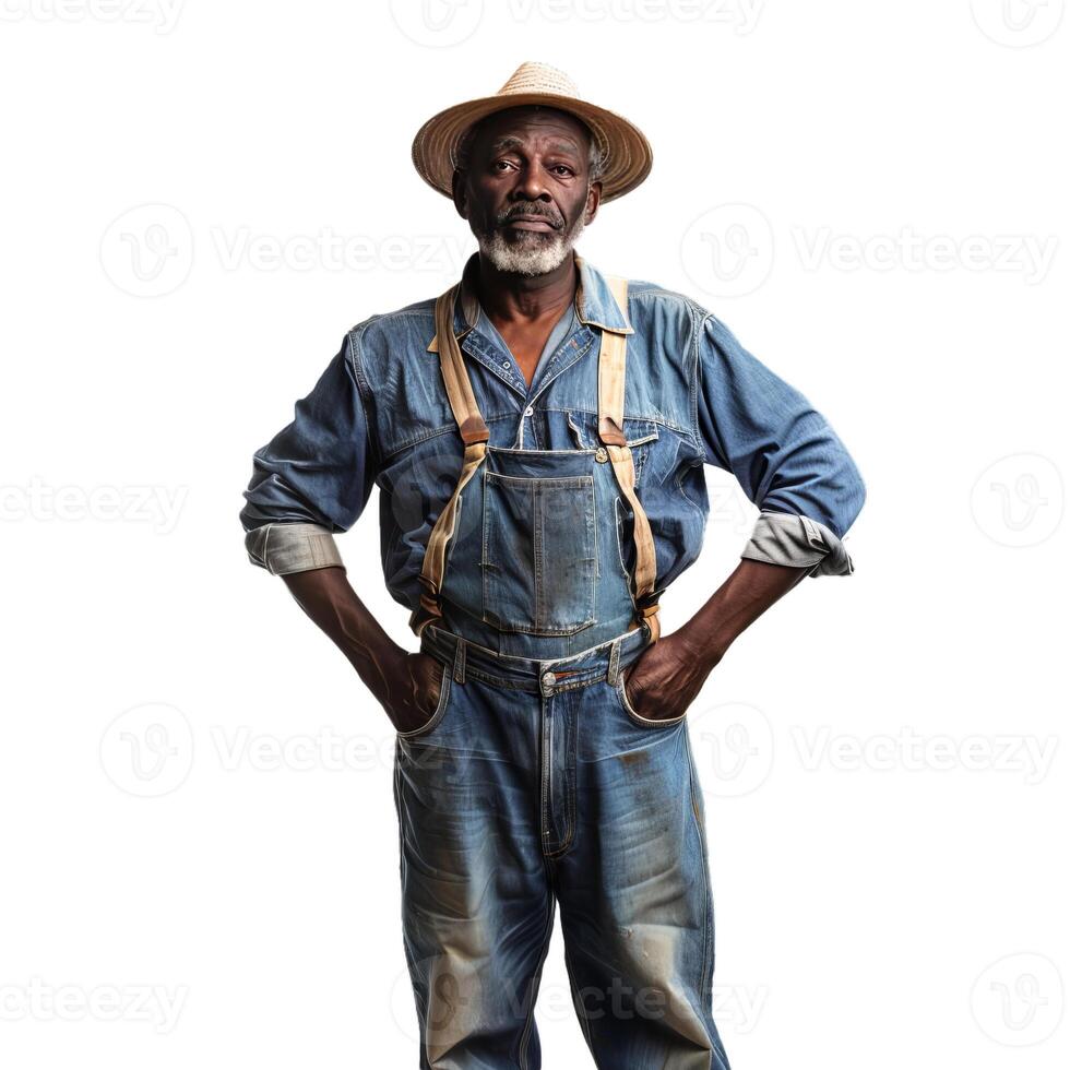 Confident senior farmer posing with hands on hips photo