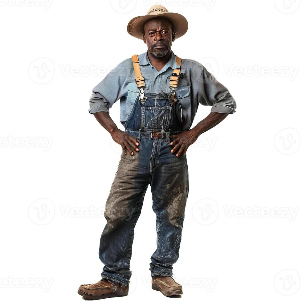 Confident black farmer standing with hands on hips photo