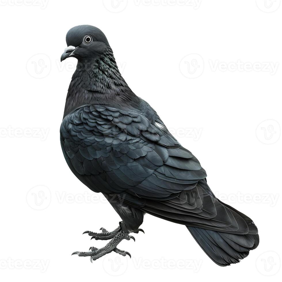 Black pigeon standing on white background photo