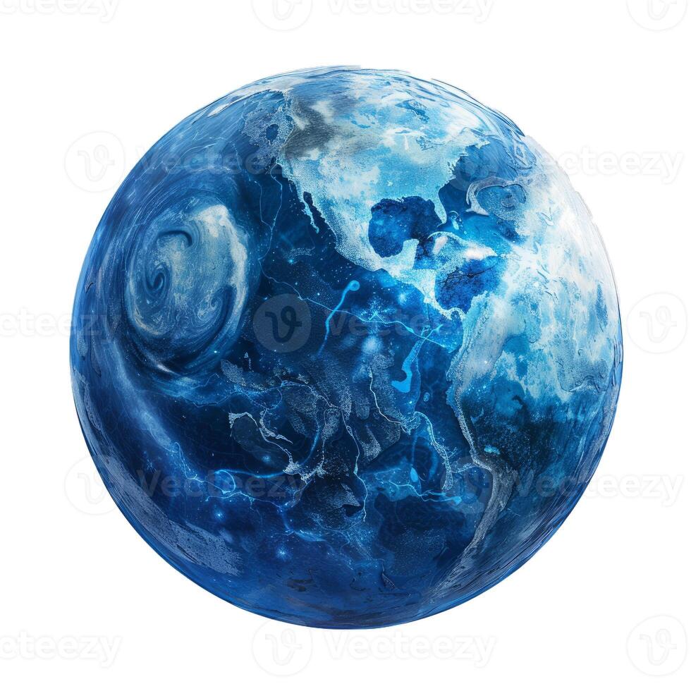 Frozen earth globe showing north and south america covered in ice and snow photo