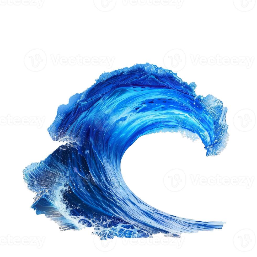 Powerful blue ocean wave breaking with whitewash on a white background photo