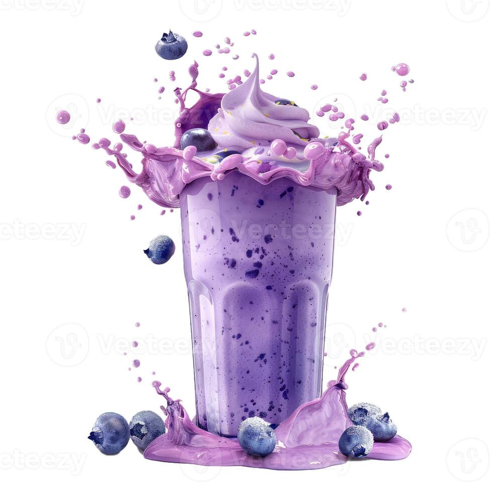 Blueberry milkshake splash isolated on transparent background photo